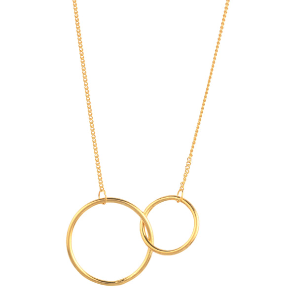 14K Gold Plated Two Circle Interlocking Pendant Necklace Nichestar