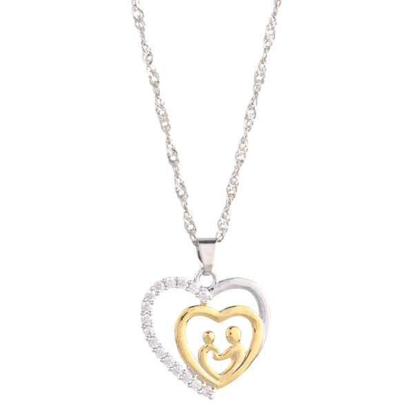 Mother and Child Pave Heart Pendant Necklace Nichestar