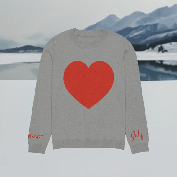 Heart - Knitted crew neck sweater GREY | crew neck knitted sweater Maiden-Art