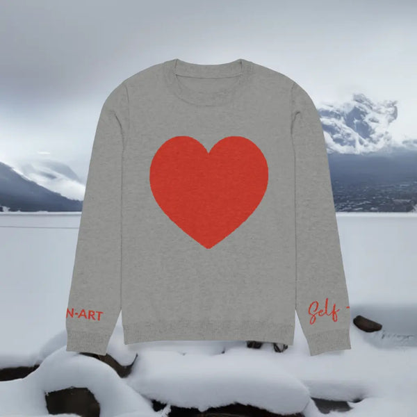 Heart - Knitted crew neck sweater GREY | crew neck knitted sweater Maiden-Art