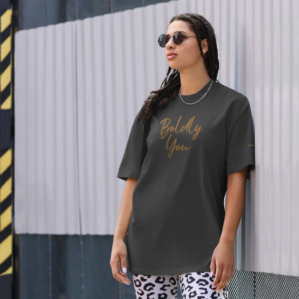 Boldly You Oversized faded t-shirt with Old Gold Embroidery Maiden-Art