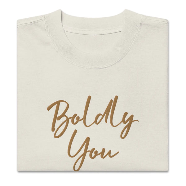 Boldly You Oversized faded t-shirt with Old Gold Embroidery Maiden-Art