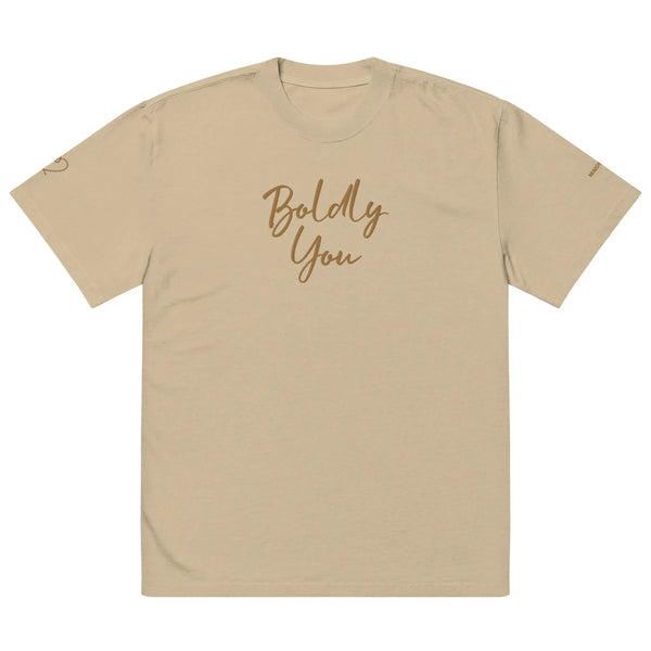 Boldly You Oversized faded t-shirt with Old Gold Embroidery Maiden-Art