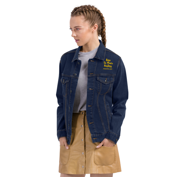 Embroidered denim jacket The Rebel Girl in Me will Never Die Unisex denim jacket - Gold Embroidery Maiden-Art