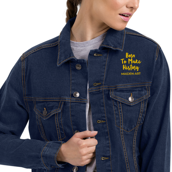 Embroidered denim jacket The Rebel Girl in Me will Never Die Unisex denim jacket - Gold Embroidery Maiden-Art