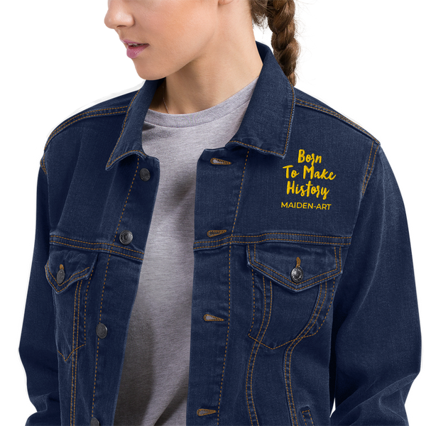 Embroidered denim jacket The Rebel Girl in Me will Never Die Unisex denim jacket - Gold Embroidery Maiden-Art