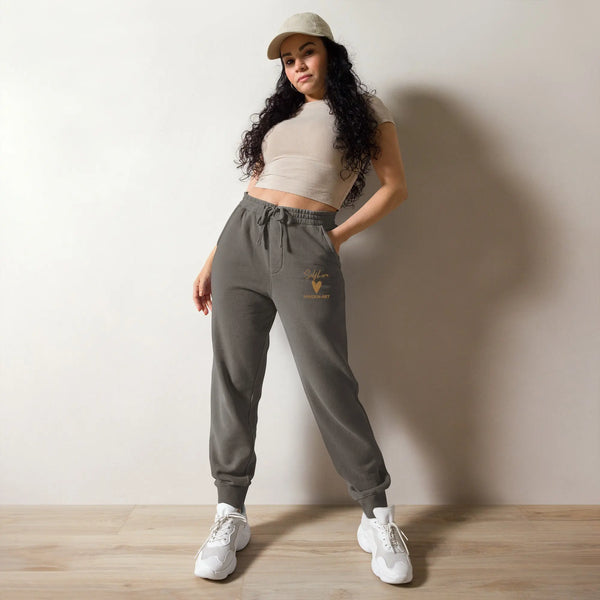 Self Love Unisex pigment-dyed sweatpants with Old Gold Embroidery Maiden-Art