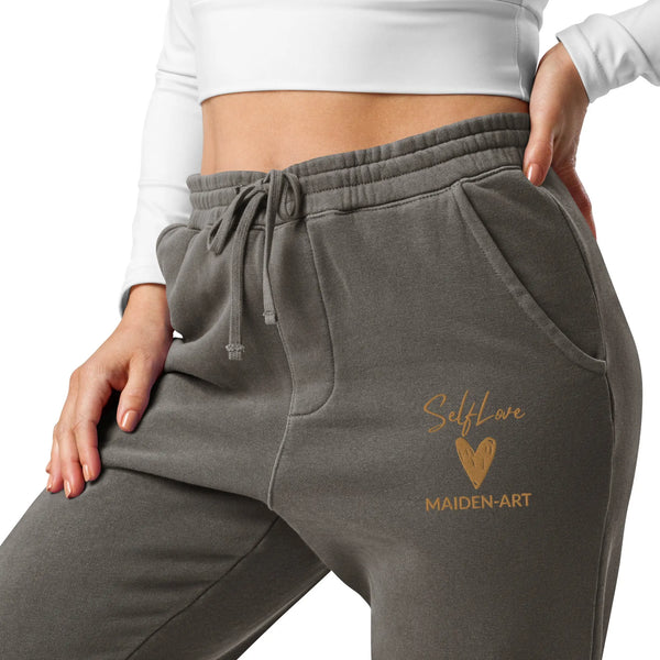 Self Love Unisex pigment-dyed sweatpants with Old Gold Embroidery Maiden-Art