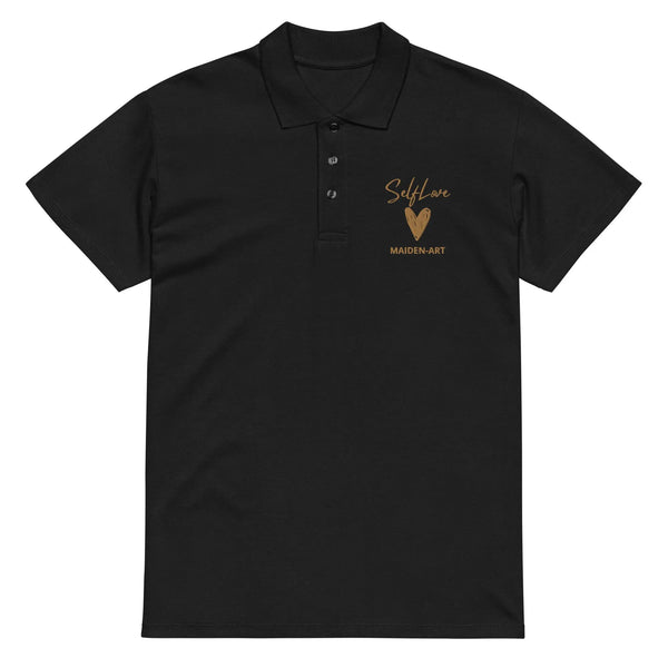 Self Love Premium pique polo shirt with Old Gold Embroidery Maiden-Art