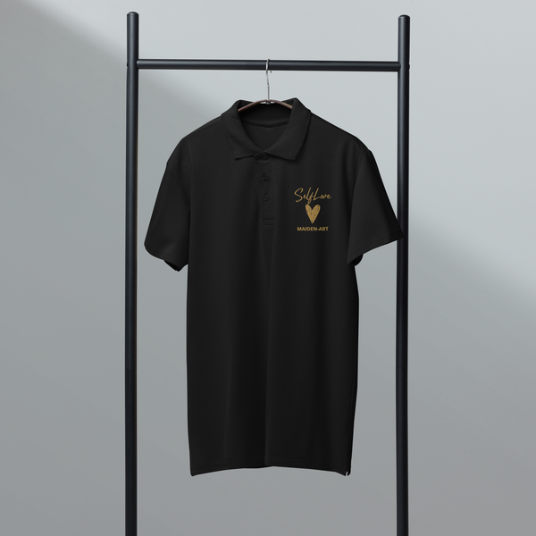 Self Love Premium pique polo shirt with Old Gold Embroidery Maiden-Art