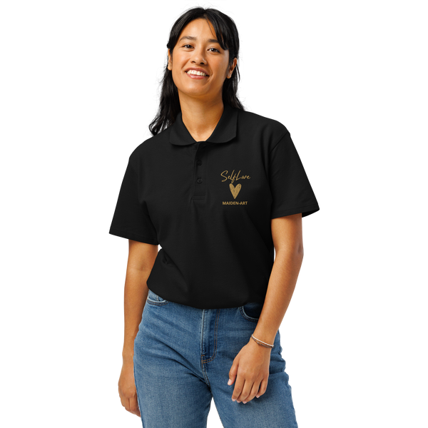 Self Love Premium pique polo shirt with Old Gold Embroidery Maiden-Art