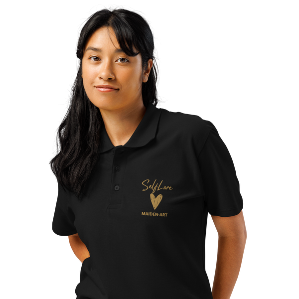 Self Love Premium pique polo shirt with Old Gold Embroidery Maiden-Art